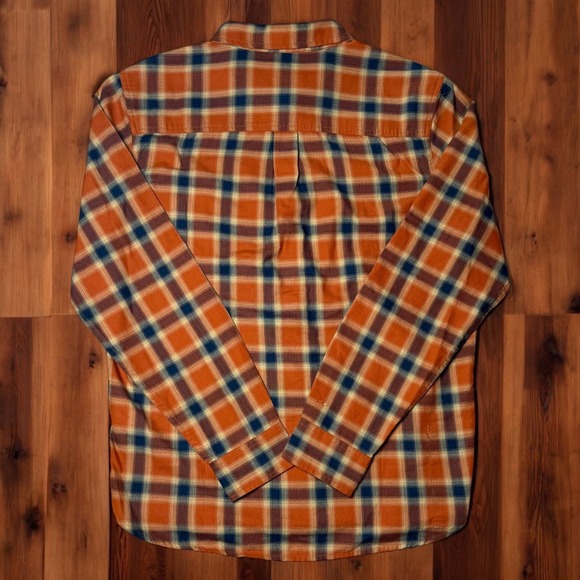 Prana Shirt Mens Medium Orange Plaid Flannel Casual Standard Fit Organic Cotton - Picture 2 of 7